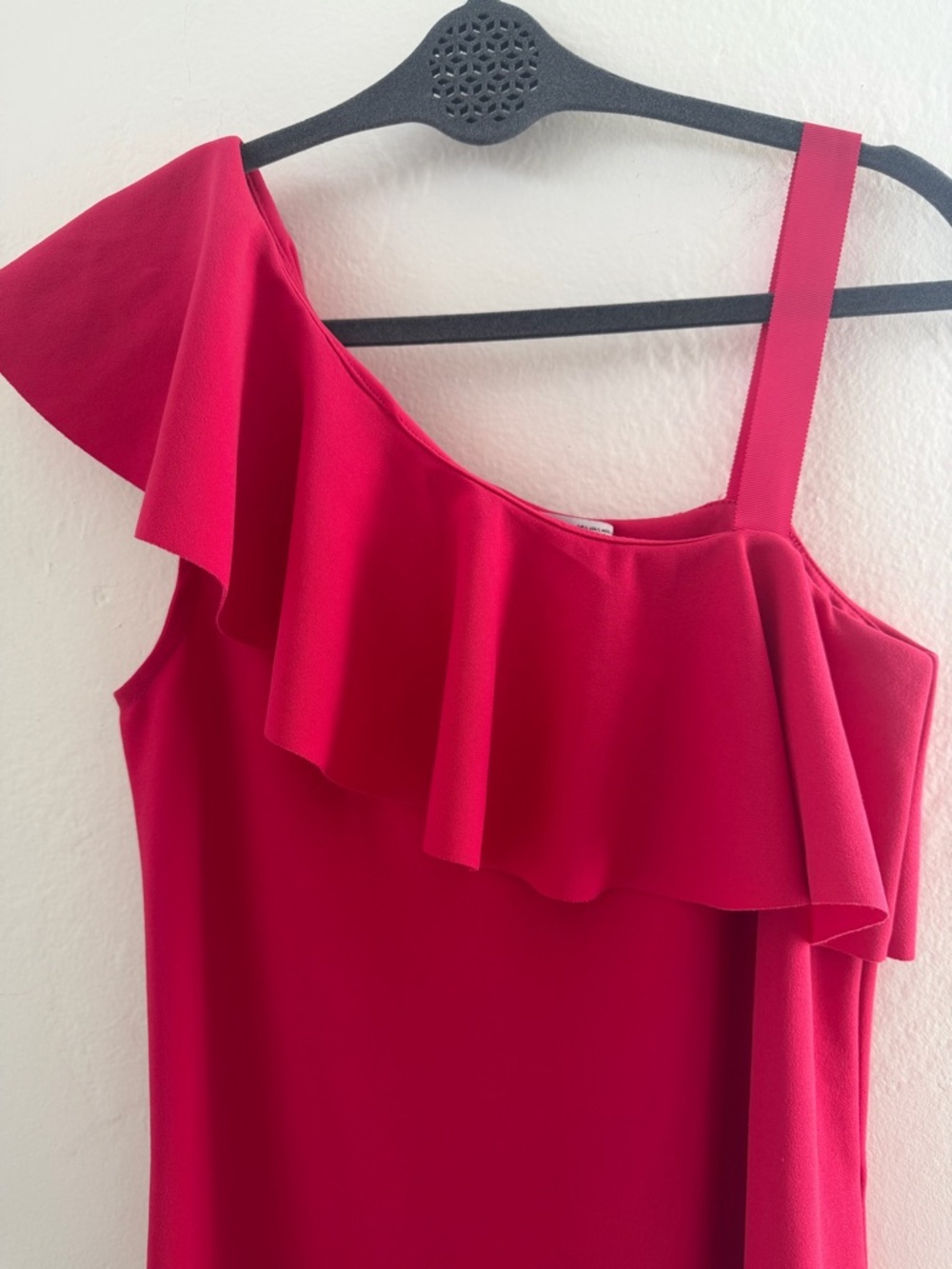 ZARA Fuchsia Large One Shoulder Ruffle Dress Bright Pink Asymmetrical - Picture 7 of 8